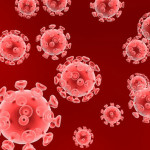 HIV aids virus group on red background